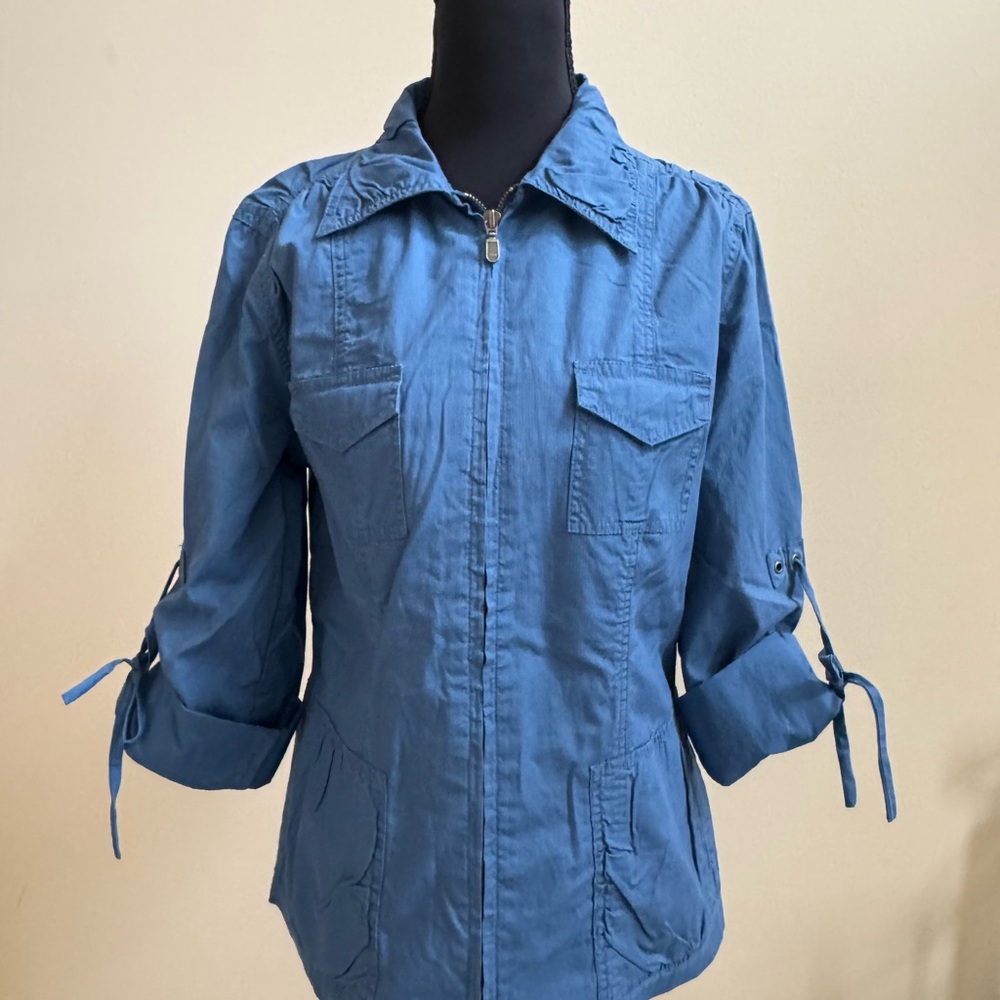 CAbi Blue Utility Jacket with Roll-Up Sleeves